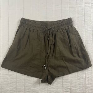 Zara Dark Olive Women's Linen Blend Shorts Small
